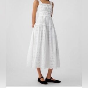 GAP White Textured Midi Dress